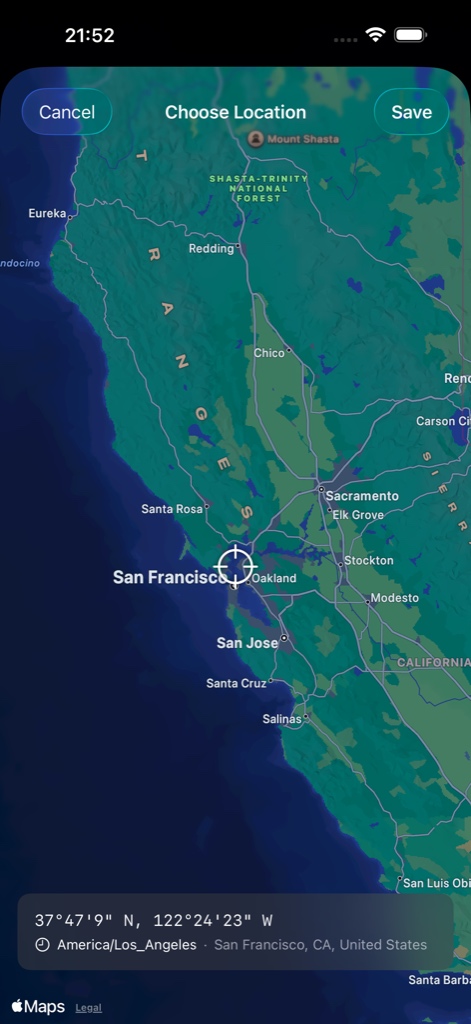 Choosing a location on the map